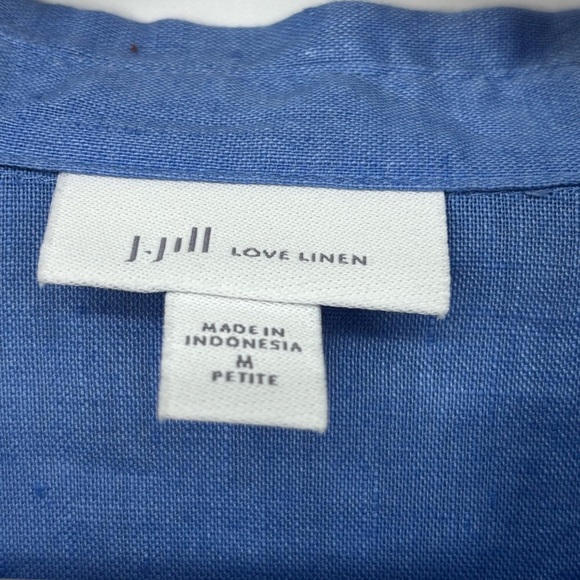 J. Jill Love Linen Casual Blue Button Down tunic top pockets Sz Med coastal - Picture 6 of 10